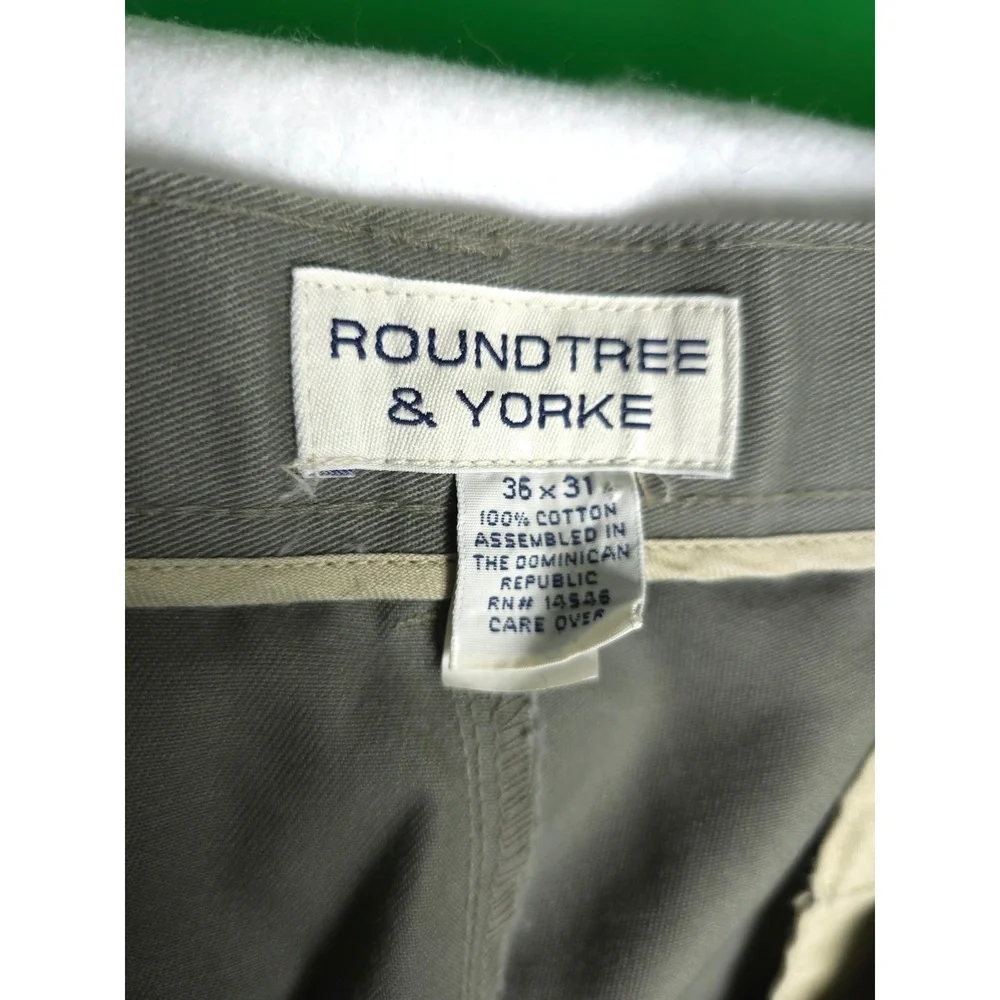 Roundtree & Yorke Mens Green Pleated Front Cotton Pants Trousers Size 36x31 - Picture 3 of 6